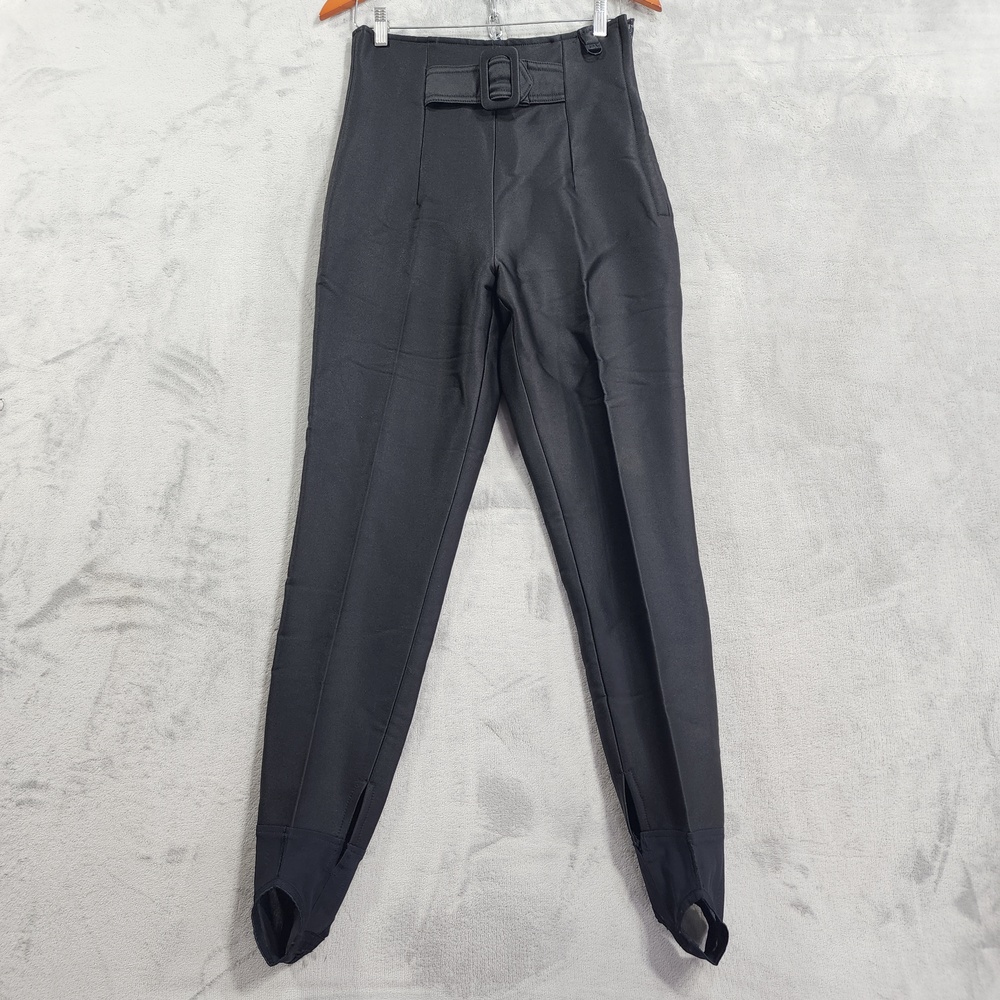 Vintage SKYR Pants Womens 10 (28in) Black Wool Belted Stirrup Ski Snow Winter